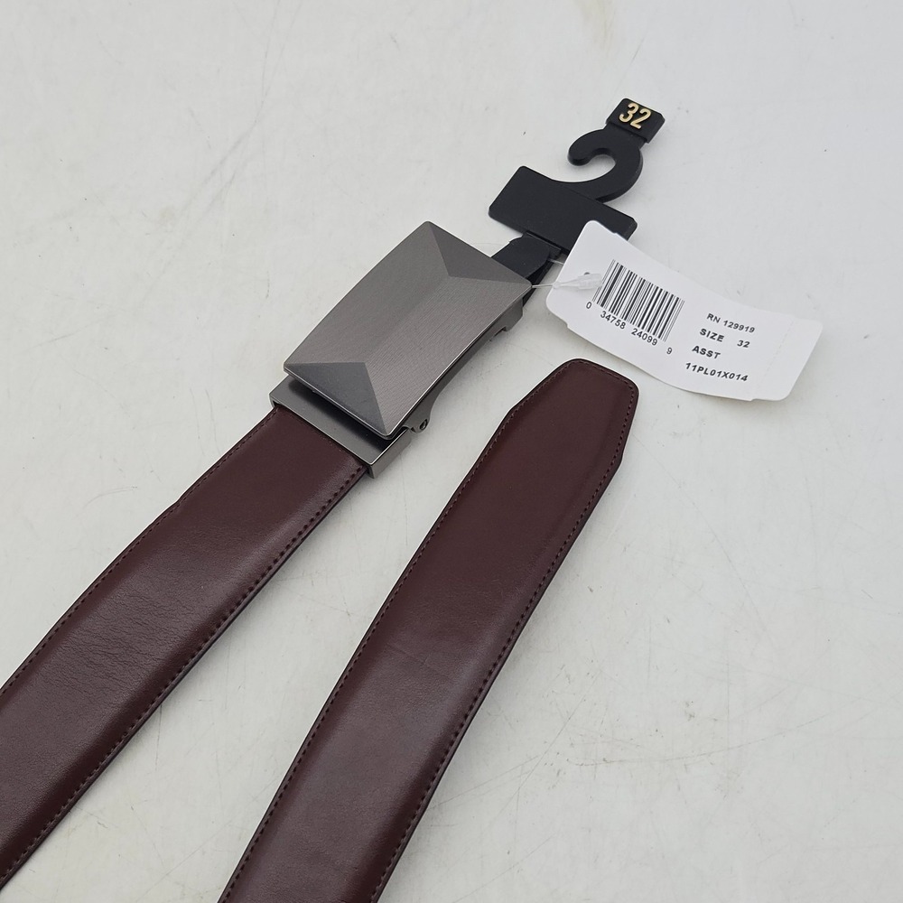 Structure Belt Brown Faux Leather Mens 32 Nickel Gunmetal Buckle New